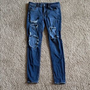 American Eagle Outfitters Women’s Ripped Skinny Jeans - Dark Blue